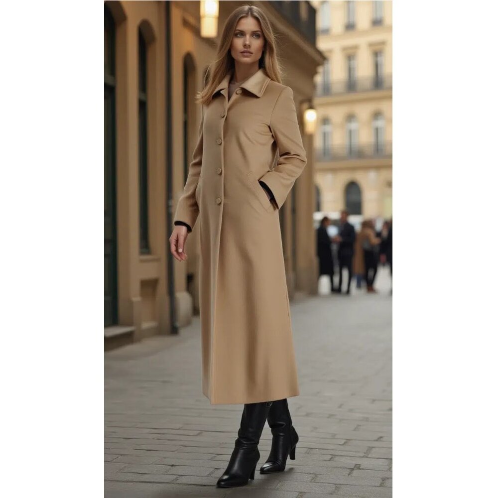NEW Cashmere Boutique Full Length Overcoat 100% Cashmere Maxi Coat Camel Size 12